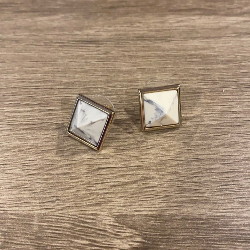White Marble Square Earrings